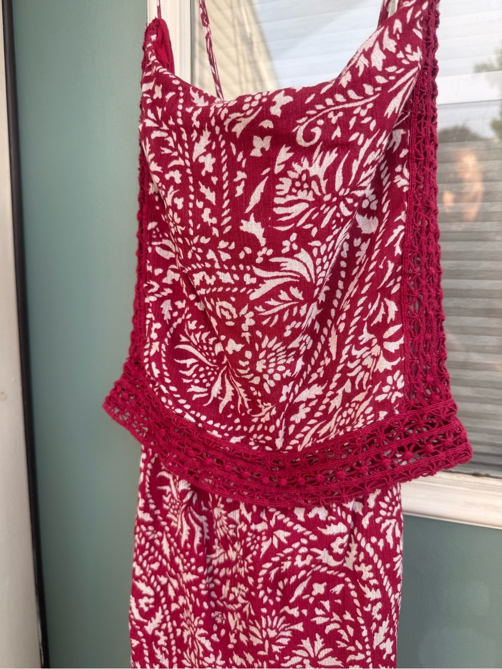 Abercrombie & Fitch Floral Lace Trim Romper Size Small Red Boho - Picture 3 of 10
